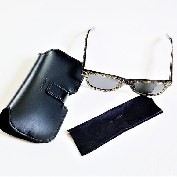 NWT Stunning Saint Laurent Gold Glitter 50mm Square Sunglasses - Picture 6 of 12